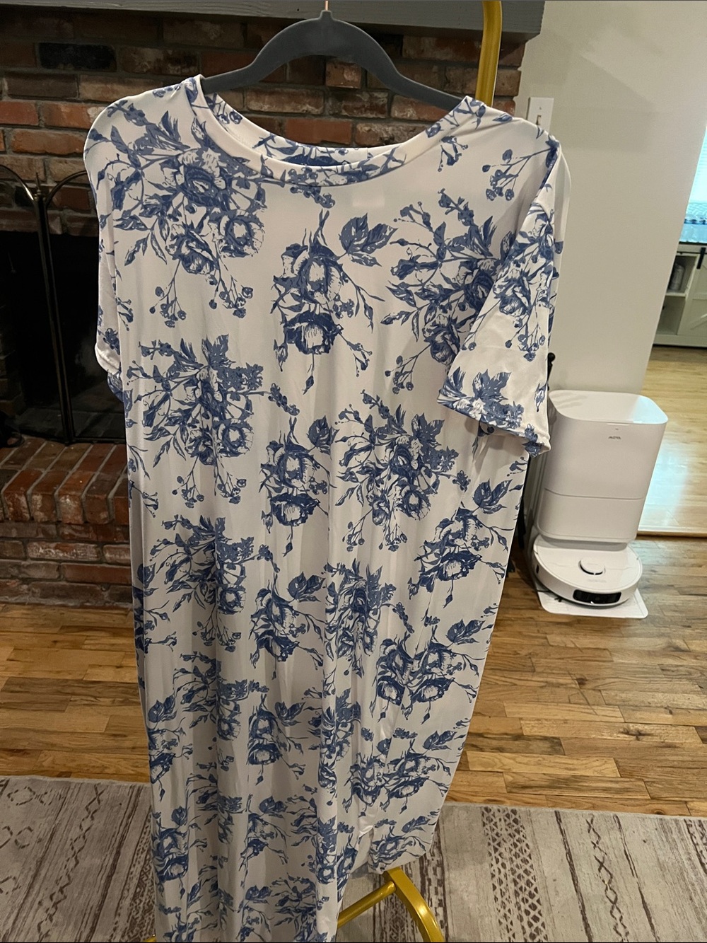 Amazon Essentials White Maxi Dress with Blue Floral Print